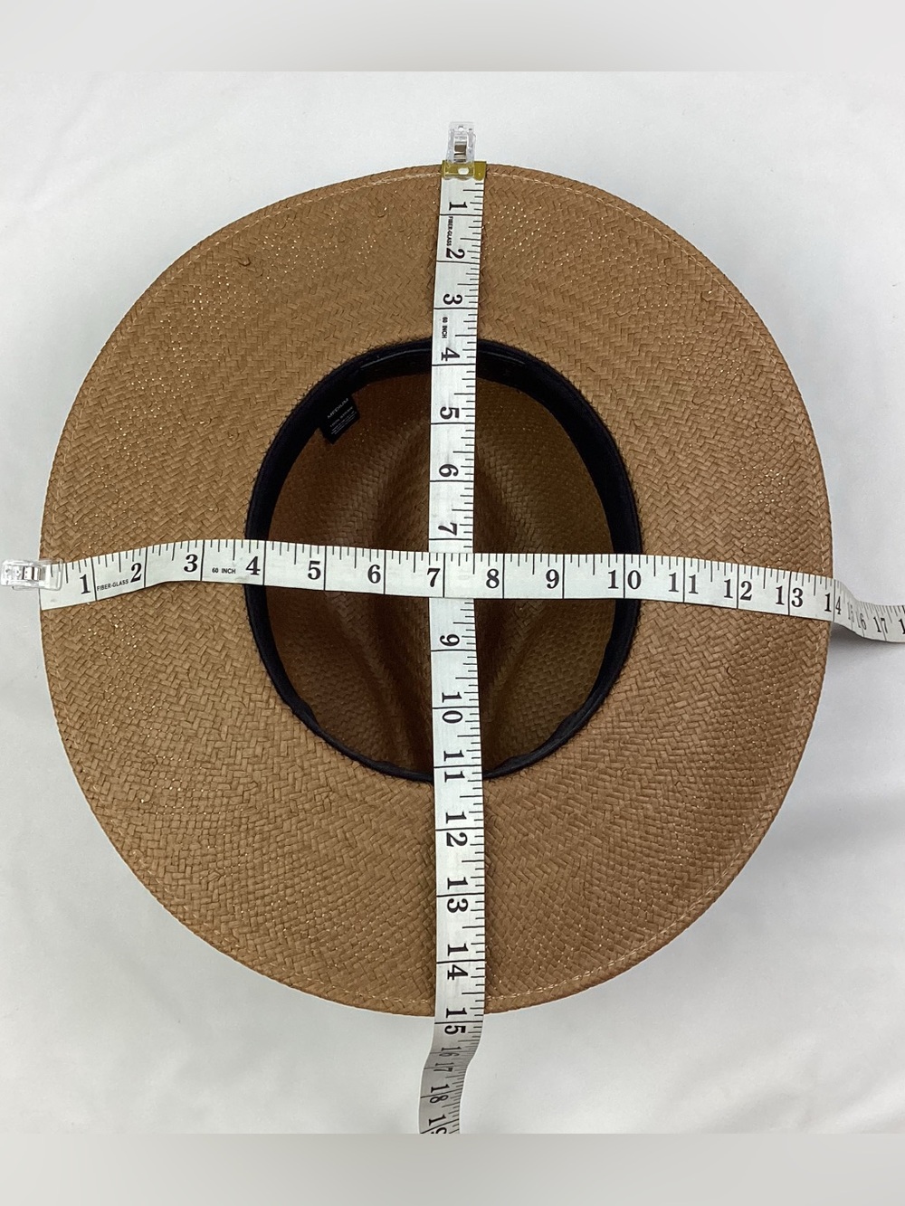 Janessa Leone Light Brown Straw Fedora Hat with natural leather band. Medium - Picture 4 of 6